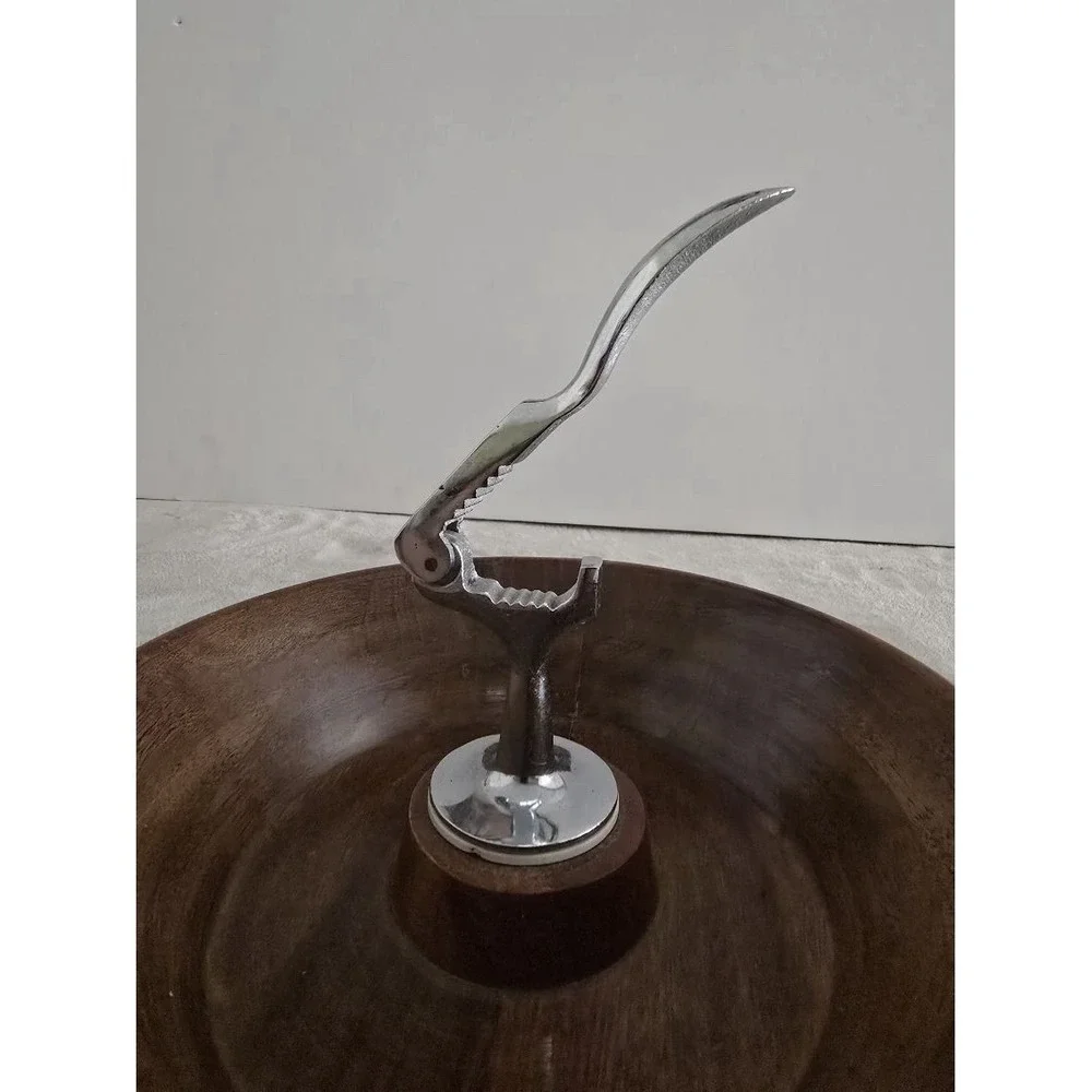 Vintage Nutcracker Bowl Walnut Brown Chrome 9.5
